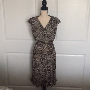 Brown and White floral and paisley print dress